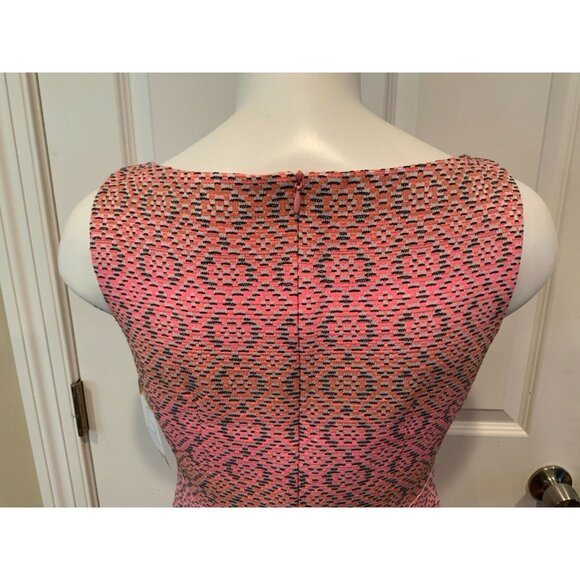 Nanette Lepore Pink Geometric Tweed Sleeveless Dress W/ Solid Black Hem, Size 2 - Picture 6 of 8